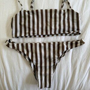 MIKOH White and Brown Striped Bikini Set Size Small